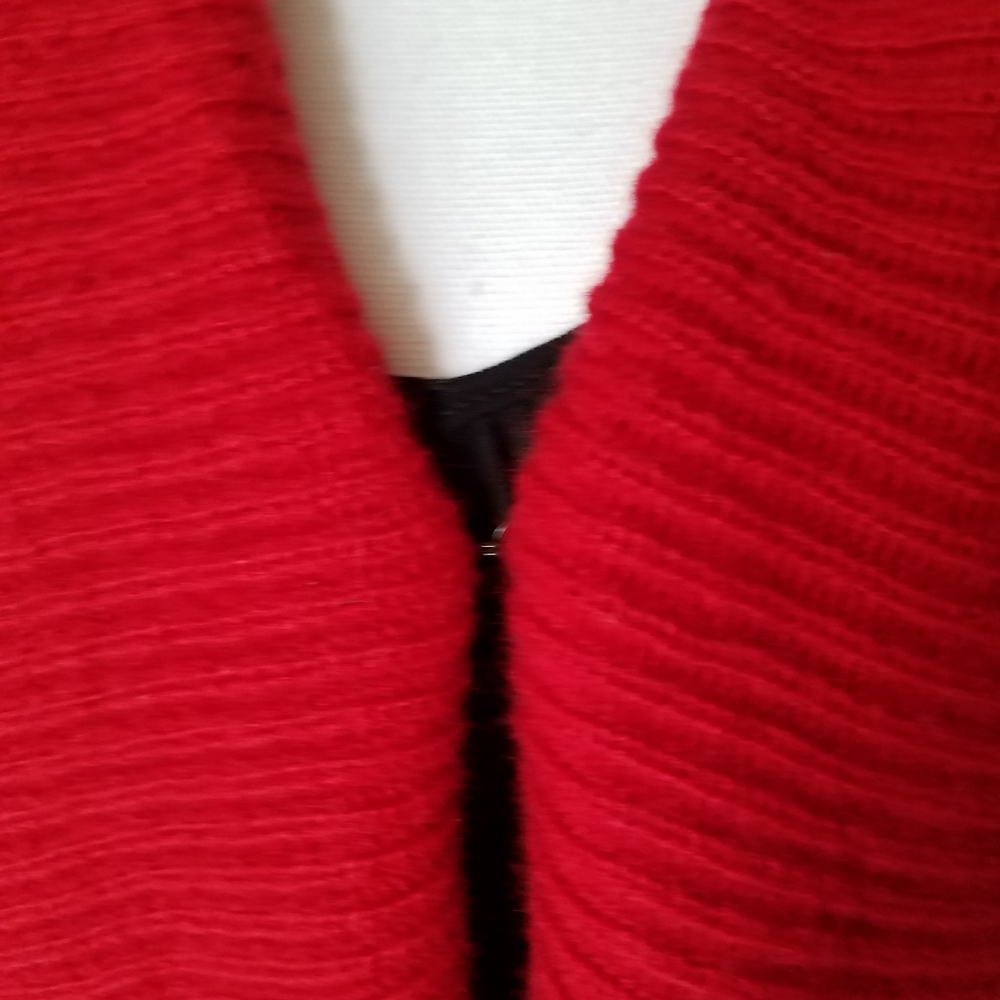 Red Ruffle Trim Front Closure Cardigan Like NEW - Picture 9 of 14